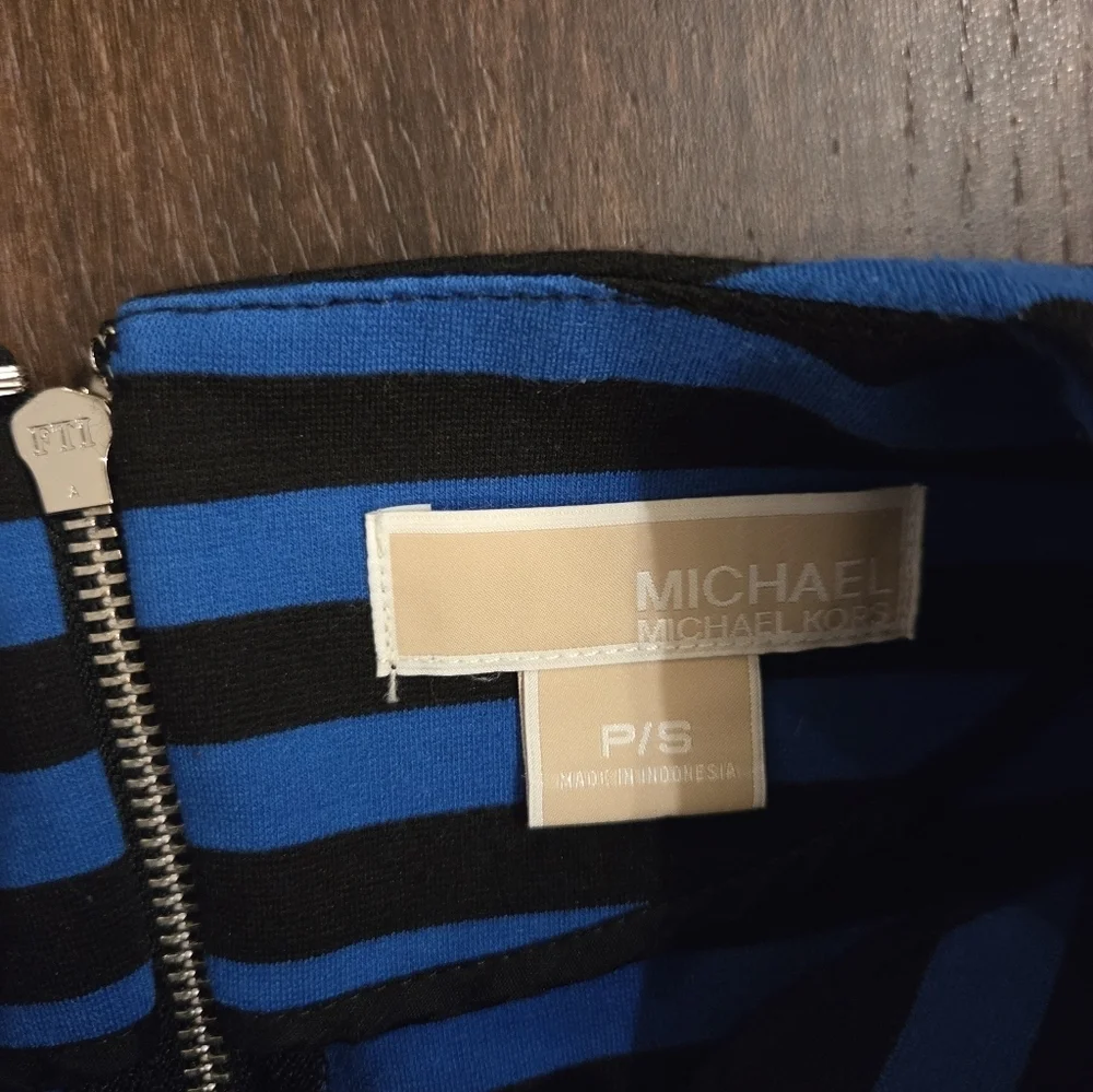 Michael Kors Blue and Black Striped Short Sleeve Top